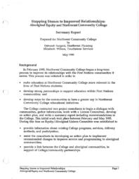 Stepping stones to improved relationships: Aboriginal equity and Northwest Community College: Summary report